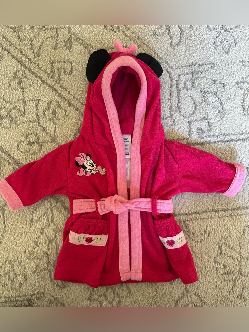 Disney Minnie Mouse Hot Pink Hooded Baby Robe with Ears